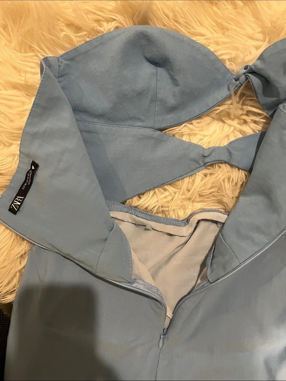 Zara Sky Blue Strapless Midi Dress with Removable Halter